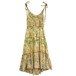 NWT Free People Adriel Midi Shirred Dress Floral Yellow Green $168 - S